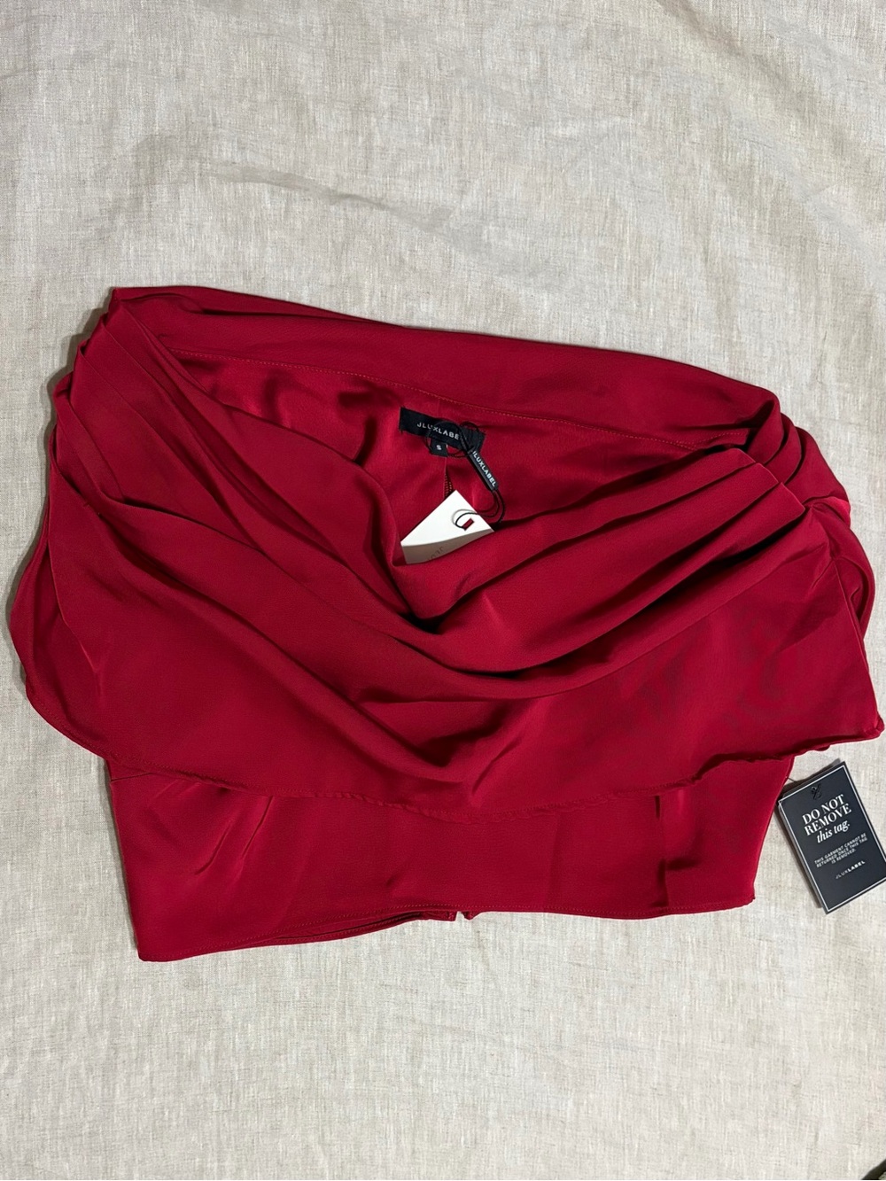 JLUXLABEL One-Shoulder Draped Crop Top in Deep Red - Picture 4 of 6